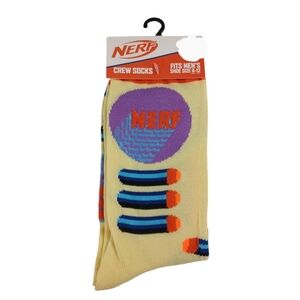 Nerf Gun/Darts Mens Crew Socks NEW Size Mens 6-12 Novelty -1 Pair -Quirky Logo